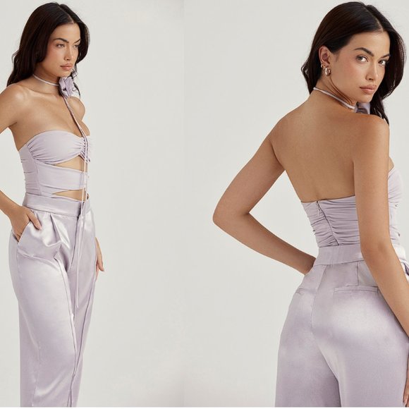 HOUSE OF CB 'Joie' Grey Flower Trimmed Bodysuit NWOT - Picture 3 of 8